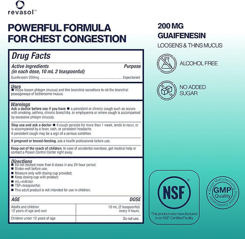 Revasol Chest Congestion Relief Syrup with Guaifenesin – Fast Mucus & Cough Support