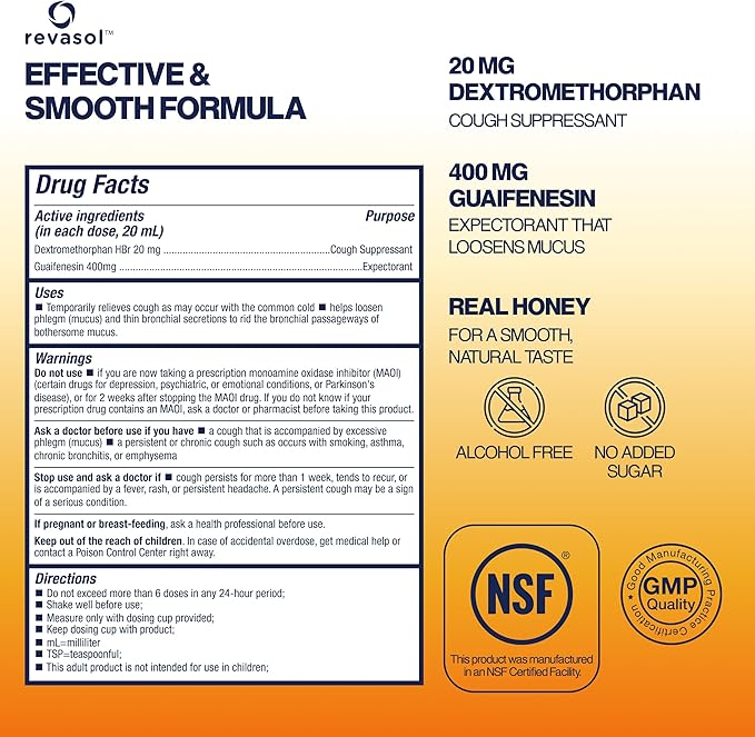 Revasol Cough Suppressant & Chest Congestion Relief – Decongestant + Guaifenesin Syrup